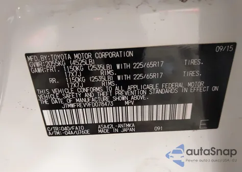 2015 Toyota Rav4 Xle z USA, uszkodzony, nr VIN JTMWFREV9FD078473